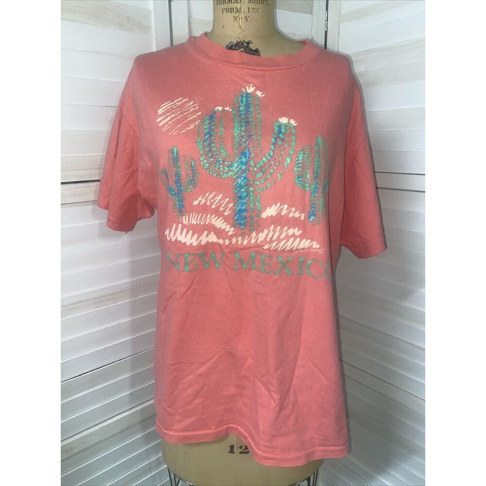 Vtg Hanes Beefy-T Pink Single Stitched T-Shirt Southwest Cactus Sz Large